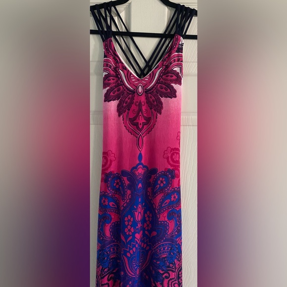 Fitted maxi dress with side slits and liner. Fun straps. - Picture 2 of 8